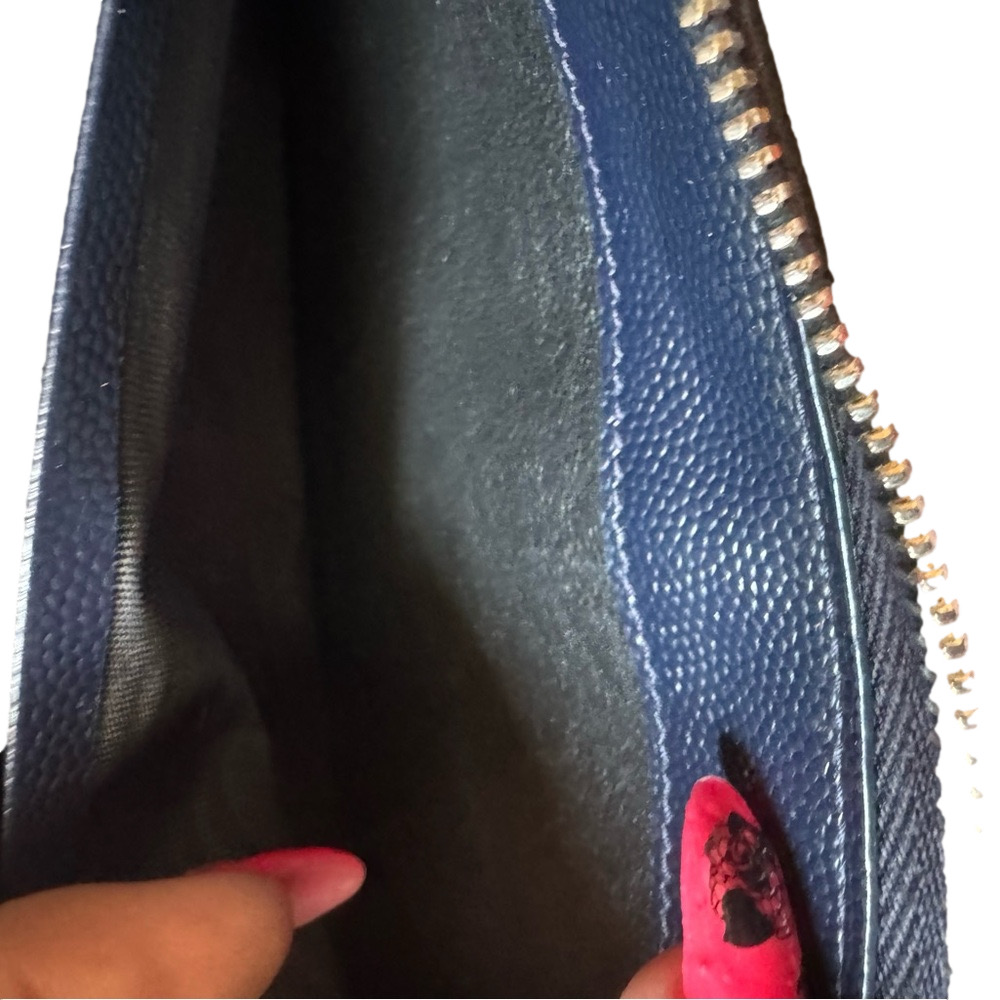 Yves Saint Laurent RARE NAVY Blue Chevron Quilted Wallet - Picture 13 of 16